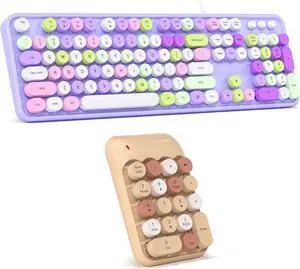 Wired Typewriter Keyboard with Foldable Stand + Wireless 18-Key Number Pad Combo for Laptop/Desktop