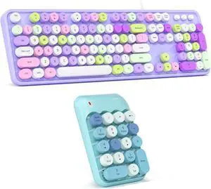 Wired Typewriter Keyboard with Foldable Stand + Wireless 18-Key Number Pad Combo for Laptop/Desktop