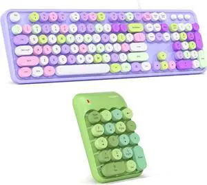 Wired Typewriter Keyboard with Foldable Stand + Wireless 18-Key Number Pad Combo for Laptop/Desktop