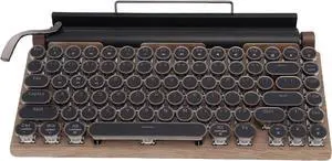 Gaming Keyboard, Retro Typewriter Keyboard with Punk Round Keycap and Metal Frame, Wireless BT Mechanical Keyboard with 14 Backlit Modes, Compatible with PC Laptop Pad Phone (Wood Color)
