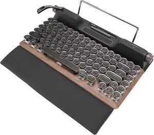 Gugxiom Retro Mechanical Typewriter Keyboard, RGB Backlit Bluetooth 5.0 Keyboard with 84 Keys Round Keycaps, Wrist Rest, Blue Switches, for PC Laptop Phones