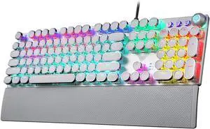 Gaming Mechanical Keyboard Retro Square Glowing Keycaps Backlit USB Wired 104 Anti-ghosting Gaming Keyboard for PC Laptop(White to Blue Switch)