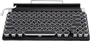 Asixxsix Retro Typewriter Mechanical Gaming Keyboard, Wireless Bluetooth Retro Mechanical Keyboard LED Backlight, Vintage Style Computer Keyboard with Round Keycaps (Black)