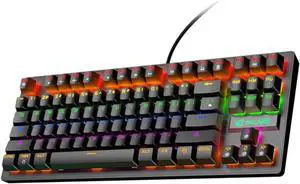 1pc Black Punk Mechanical Keyboard Rainbow Backlight Keys Gaming Office USB Keyboard Ergonomic Design for Laptop and Desktop Macro Recording Support Comfortable Typing