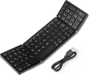 LUVI Foldable Wireless Keyboard with Numeric Keypad Portable Keys Pocket Keyboard Rechargeable Full Size Keyboard for Smartphone Tablet Laptop PC Black