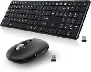 Wireless Keyboard USB Silent Ultra Slim Full Size Keyboard with Number Pad+Wireless Bluetooth Mouse-Battery,Multi Device Slim Portable Quiet Travel Mice,Plug&Play,4-Way Super Scrolling,± 3000 DPI