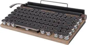Retro Typewriter Keyboard Wireless Mechanical Gaming Keyboard 83 Key with Blue Switches 14 Backlight Modes for Tablet Laptop Phone (Wood Color)