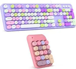 Wired Typewriter Keyboard with Foldable Stand + Wireless 18-Key Number Pad Combo for Laptop/Desktop