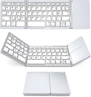 Foldable Wireless Keyboard, Slim Portable Tri-Fold Design, White