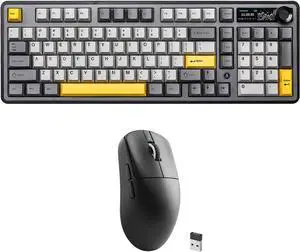 AJAZZ AK980 Wireless Keyboard with Smart Display & Knob,R1 SE+ Gaming Mouse, 18000 DPI