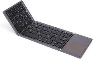 Foldable Bluetooth Keyboard, Pocket Size Portable Mini BT Wireless Keyboard with Touchpad for Android, Windows, PC, Tablet, with Rechargeable Li-ion Battery_20 x 10 x 3 cm - Grey