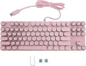 Gaming Keyboard, 87 Key Mechanical Keyboard with Blue Switch RGB Backlit Round Hat Keycaps USB Plug and Play Water Prevent for Desktop PC and Gaming (Rosy)