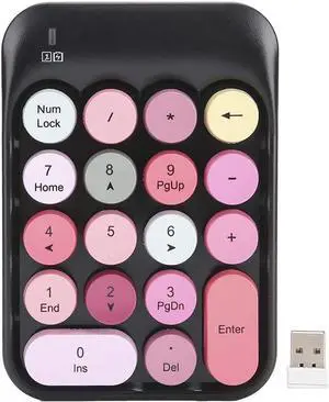 Wireless Numeric Keypad Retro Style Round Keycaps 18 Keys Portable Number Keyboard with USB Receiver for Laptop, Notebook, Surface(Black)