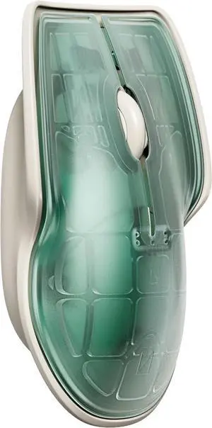 LUNAR ARTEFACTS Ambidextrous Rechargeable Bluetooth Wireless Computer Mouse Green Translucent with White Powder Coated Aluminum, USB-C