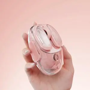 EWEADN Q9 Wireless Clear Mouse Dual Mode Bluetooth & 2.4G USB Computer Mouse with RGB Lighting, Silent Clicks, Multi-Device Compatibility for Laptop, PC, MacBook, iPad Cute Mouse-Pink