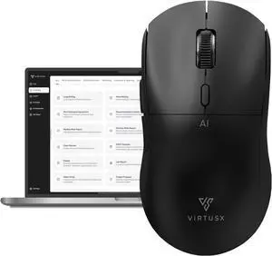 Virtusx AI Mouse, Jethro V1  AI Voice & Audio Recorder, Note Taking Mouse for Computer & Laptop with Centralized AI Software, AI Writing Tools, Voice Typing, Transcribe, Translate & Summarize