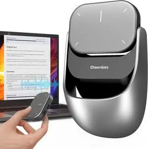 2025 AI Wireless Mouse with Voice Recorder, Real-Time Transcribe & AI Summarize, Detachable Presentation Click PowerPoint Presentations Remote, Air Mouse for Work /Lectures/Meetings (Advanced, Silver)