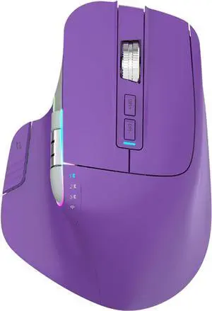 Wireless Gaming Mouse Tri-Mode 2.4Ghz/Bluetooth 5.2/Wired USB-C with Two Scroll Wheels RGB LED Backlit 4-Level DPI Rechargeable Ergonomic Optical Mice for Computer/Laptop/Office/Gamer, Purple