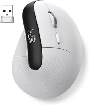 Eelexa Wireless Ergonomic Vertical Mouse with OLED Screen Display for Right Hand, Rechargeable Bluetooth Optical Computer Mice,Compatible with Windows MAC OS (White)