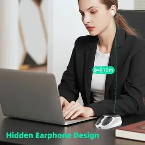 TMICE W2 Wireless Bluetooth Mouse with Earphone Combo - Bluetooth 5.0, 5 Adjustable DPI, Long Battery Life Up to 60 Hours, Black