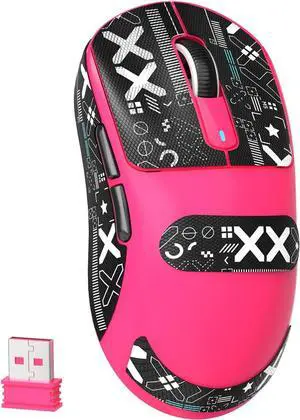 Attack Shark X3 Wireless Gaming Mouse, 49g Ultralight, PixArt PAW3395 26000 DPI, Bluetooth/2.4Ghz /Wired Tri-Mode, 200Hrs Rechargeable Battery, Kailh GM8.0 Switch for PC/MAC/Win - Rose Red&Tape