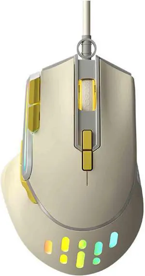 JUSHZ Computer Mouse for Laptop USB Gaming Ergonomic Wired Mice 4 Way Scrolling Lightweight Portable Programmable Buttons Touch Scroll Optical RGB Colorful Breathing Light (127X83X44mm,White)