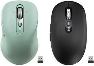 Wireless Bluetooth Green Mouse Rechargeable+Wireless Bluetooth Black Mouse with 2 Batteries,Multi Device Ergo Computer Mouses,4-Way Super Scrolling,± 3200 DPI,10 Buttons,Plug&Play,Quiet