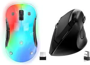 memzuoix 2.4G Wireless Mouse, Cordless Computer Mice Wireless Mouse for Laptop, Desktop, PC, MacBook- 2 Pack (LED Rechargeable Wireless Mouse+Black Ergonomic Wireless Mouse)
