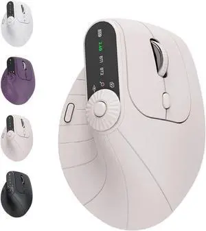 FONI Ergonomic Triple-Connect Wireless Mouse, Bluetooth Rechargeable Wireless Vertical Mouse, with 4 Adjustable Dpi and USB-C Receiver, for Computer/Pc/Laptop, with Multi-Function Knob(Beige)