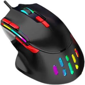 JUSHZ Computer Mouse for Laptop USB Gaming Ergonomic Mice Pointing Device Lightweight Portable Touch Scroll Optical Mouse RGB Light (12.7x8.3x4.4cm,Black)
