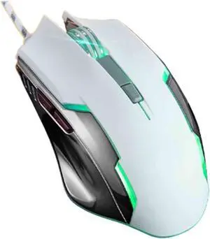 JUSHZ Computer Mouse for Laptop USB Gaming Ergonomic Optical Wired Mice 4 Way Scrolling Lightweight Programmable Buttons Touch Scroll Macro 800DPI 1200DPI 1600DPI 2400DPI (White)