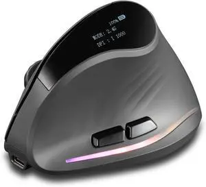 ZELOTES Wireless Gaming Mouse Ergonomic Vertical Design Rechargeable BT Computer Mouse with OLED Display for Laptop and PC Black ABS 105g