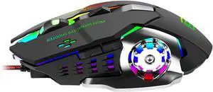 Gaming Mouse, Wired Optical Mouse 3600 DPI Wheel-Shaped Mechanical Luminous Mouse for Laptops PC Classic Black