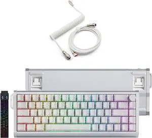 Glacier Skyloong GK68HE Aluminum Case, Wired Detachable USB-C, Hot Swappable, Volume Knob, Side Print Keycaps, Hall Effect, Magnetic Keyboard (Contour Line/White, Premium Aviator Cable)