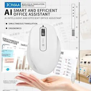JOMAA Wireless + Bluetooth AI Mouse Smart Voice Mouse Support Stroke Translation Voice Input Conversion to Improve Work Efficiency, Applicable to Win, Mac (White)