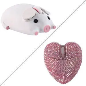 Wireless Mouse Cute Pig Design Bluetooth Dual Mode Portable Compact Lightweight Silent Optical Kawaii Mice Kids Girls Student School Office Gift White,Cute Love Heart Shape Wireless Bluetooth Mice
