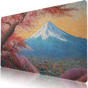 Stylish Mount Fuji and Cherry Blossoms Themed Mouse Pad 35.5 x 16 Inch, Anti-Slip Rubber Base, Ideal for Computer, Laptop, Office & Home Use