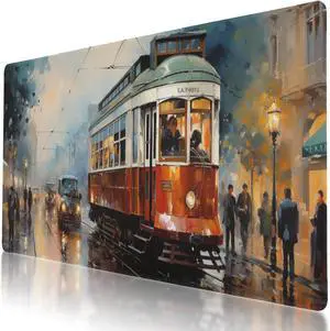 Stylish Cable car in a European City Themed Mouse Pad 35.5 x 16 Inch, Anti-Slip Rubber Base, Ideal for Computer, Laptop, Office & Home Use