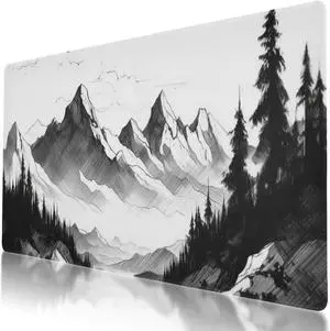 Cute Minimalist Ink and Pen Drawing Pattern Mouse Pad 35.5 x 16 Inch, Non-Slip Rubber Base, Ergonomic Design for Pain Relief, Perfect for Computer Users