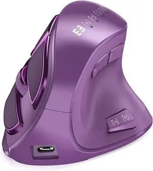 Ergonomic Vertical Wireless Mouse, Bluetooth & 2.4G Dual Mode, Rechargeable Silent Mouse with Multi-Device Switching, Quiet Click, USB C, for Laptop, Tablet, Desktop, Home Office Use (Purple)