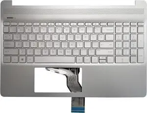 Laptop US Keyboard Compatible for HP 15-EF1000 15-EF0000 15-EF2000 15Z-EF100 15-EF1073WM 15-EF2127WM 15-EF2126WM 15-EF2125WM Backlit Silver Palmrest Upper Cover