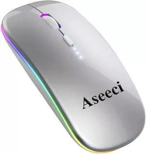 Aseeci Wireless Mouse Dual-Mode LED Glow & Silent Operation Bluetooth Mouse - Rechargeable with Rechargeable with Battery Level Display