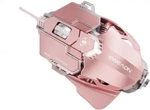 Professional Gaming Mouse, 12800 DPI Adjustable, RGB Lighting, Aluminum Chassis, Macro Programming, Pink