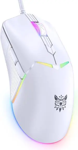 CW928 Gaming Mouse, Triple Mode Wireless/2.4G/Bluetooth, RGB Backlit, 12000 DPI, 600mAh Battery (CW929 White Wired-5 Speed DPI)