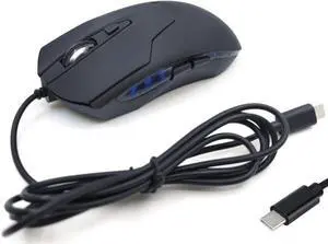 USB C Wired Mouse, 6-Button Quiet Click, Ergonomic Design with LED Backlight