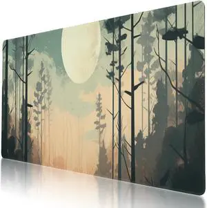 Stitched Edge, Non-Slip Rubber Base Forest Moon Printed Mouse Pad 35.5 x 16 Inch, Ideal for Gamers & Office Work