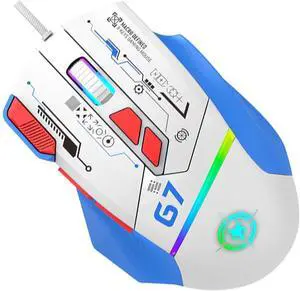 G7 Gaming Mouse, RGB Backlit, 12800 DPI, 1000Hz Polling Rate, Programmable Buttons (G7-Mecha White)