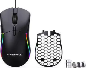 M68 Gaming Mouse, Hole Gaming Mouse Interchangeable Back Cover, Free counterweightRGB Backlit with 8 Light Modes, 12000 DPI Adjustable, Honeycomb Shell, Black