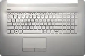 Laptop Spanish Keyboard Compatible for HP 17-BY0053CL 17-CA0096NR 17-BY0063CL 17-BY0004TX 17-BY0005TX 17-BY0006TX L92785-001 6070B1308113 Silver Palmrest Upper Cover TouchPad 73H0 No Backlit