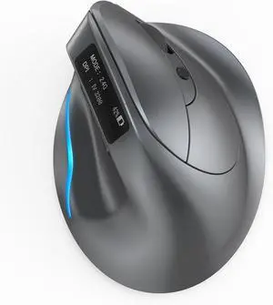 F-26C Wireless Ergonomic Mouse, Bluetooth & 2.4G, 730mah Large Capacity BatteryOLED Display, Adjustable DPI, LED Backlight, Rechargeable, Gray